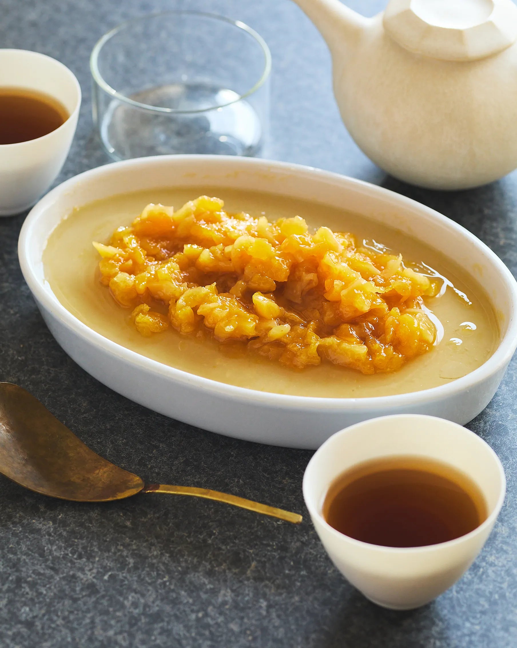 ココナッツミルクと豆乳の葛プリン〜あんずソース添え〜 × ほうじ